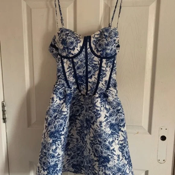blue and white cottagecore renaissance style corset short dress - Picture 1 of 2